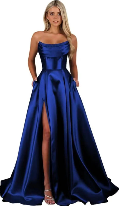 Trägerloses Plissiertes Abendkleid Für Damen | Maxi