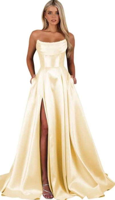 Trägerloses Plissiertes Abendkleid Für Damen | Maxi