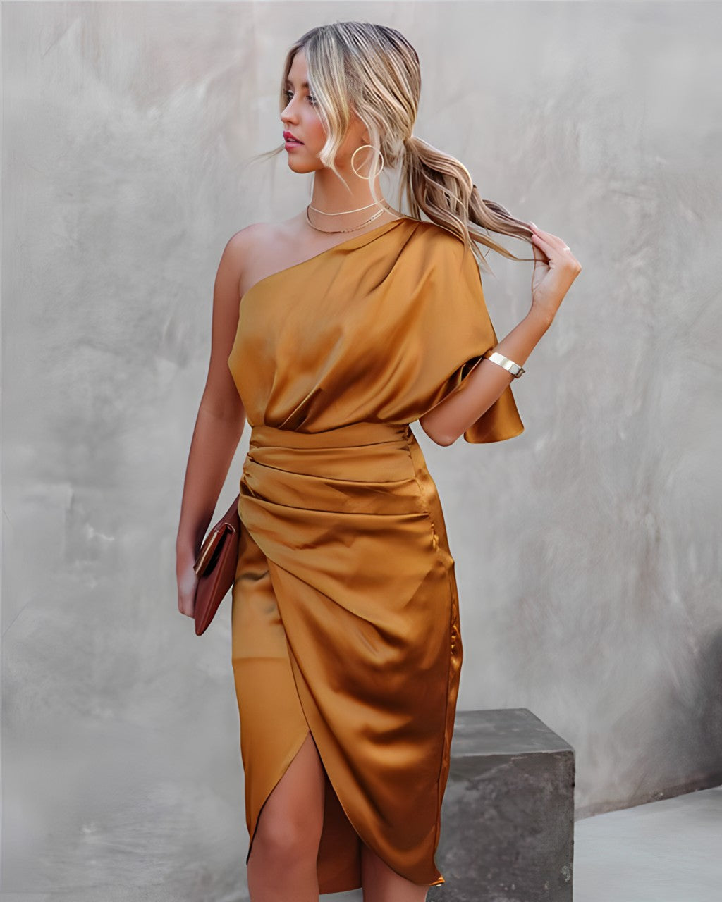 Damen Ein-Schulter-Ballkleid | Midi