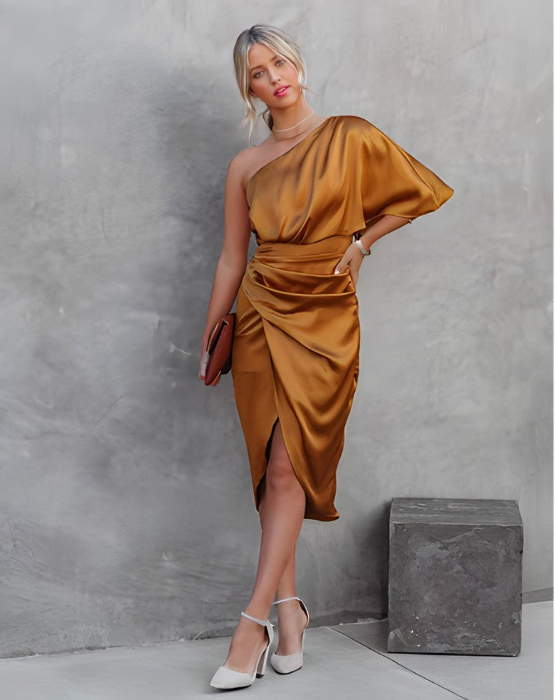 Damen Ein-Schulter-Ballkleid | Midi