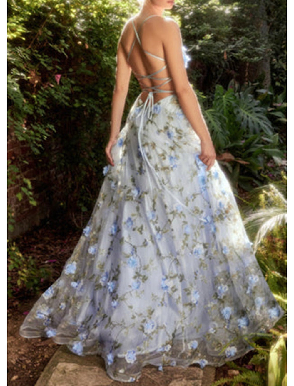 Damen Blumen Spaghetti Riemen Ballkleid | Maxi