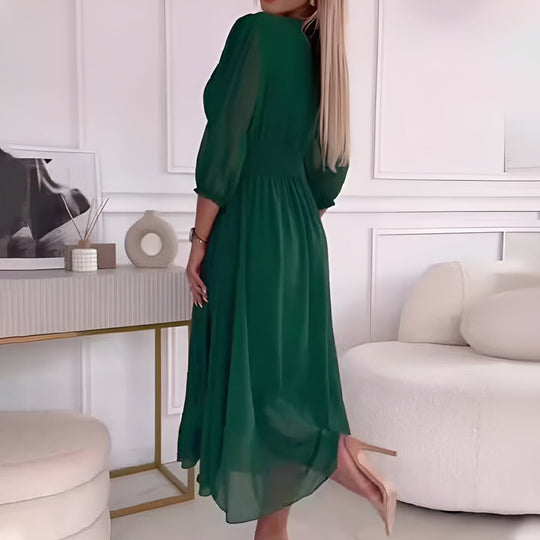 Damen V-Ausschnitt 3/4 Ärmel Hochzeitsgast Kleid | Midi