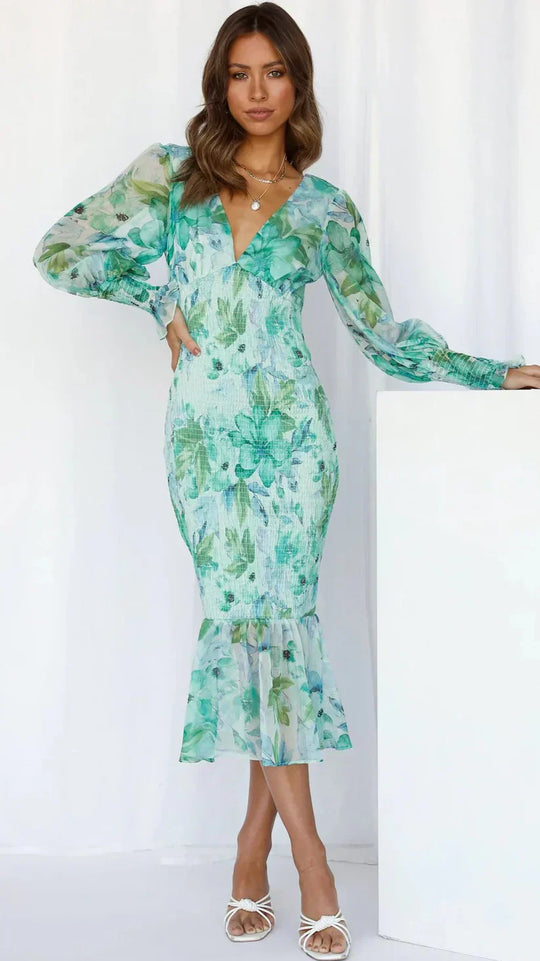 Damen Jahrgang V-Ausschnitt Hochzeit Gast Kleid | Midi