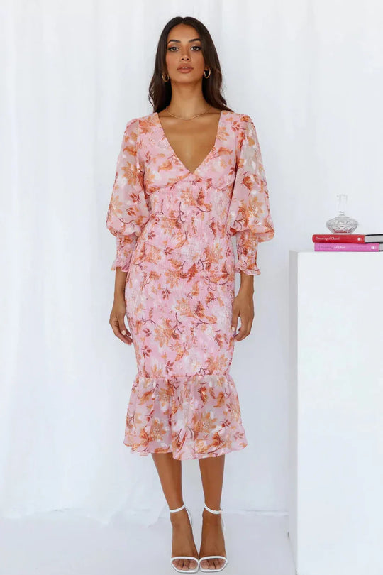 Damen Jahrgang V-Ausschnitt Hochzeit Gast Kleid | Midi