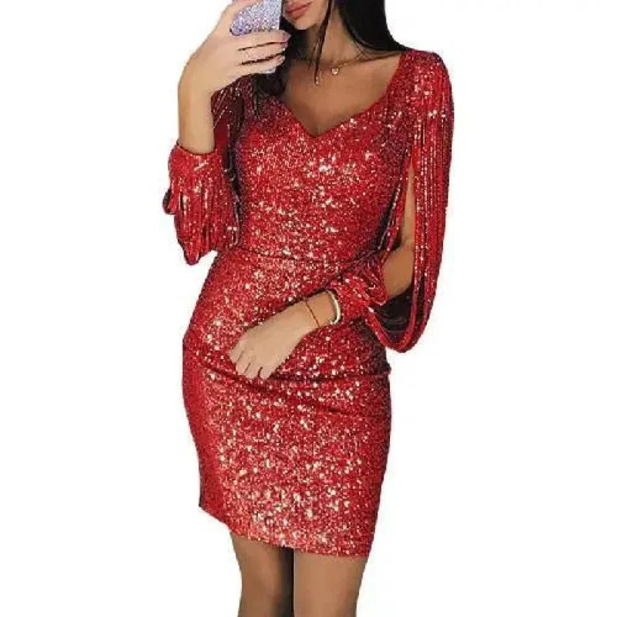 Atemberaubendes Paillettenkleid Mit V Ausschnitt Für Damen | Mini