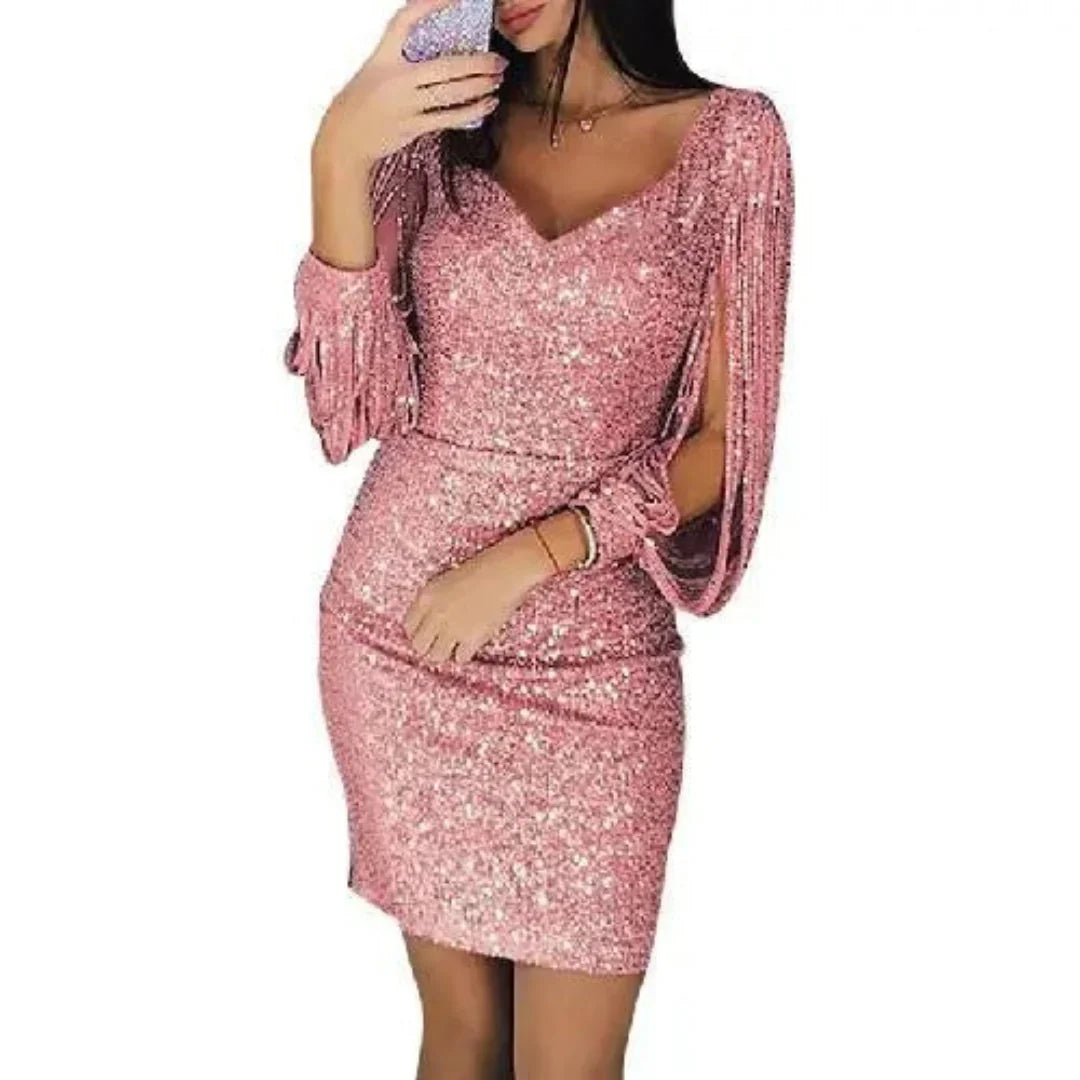 Atemberaubendes Paillettenkleid Mit V Ausschnitt Für Damen | Mini