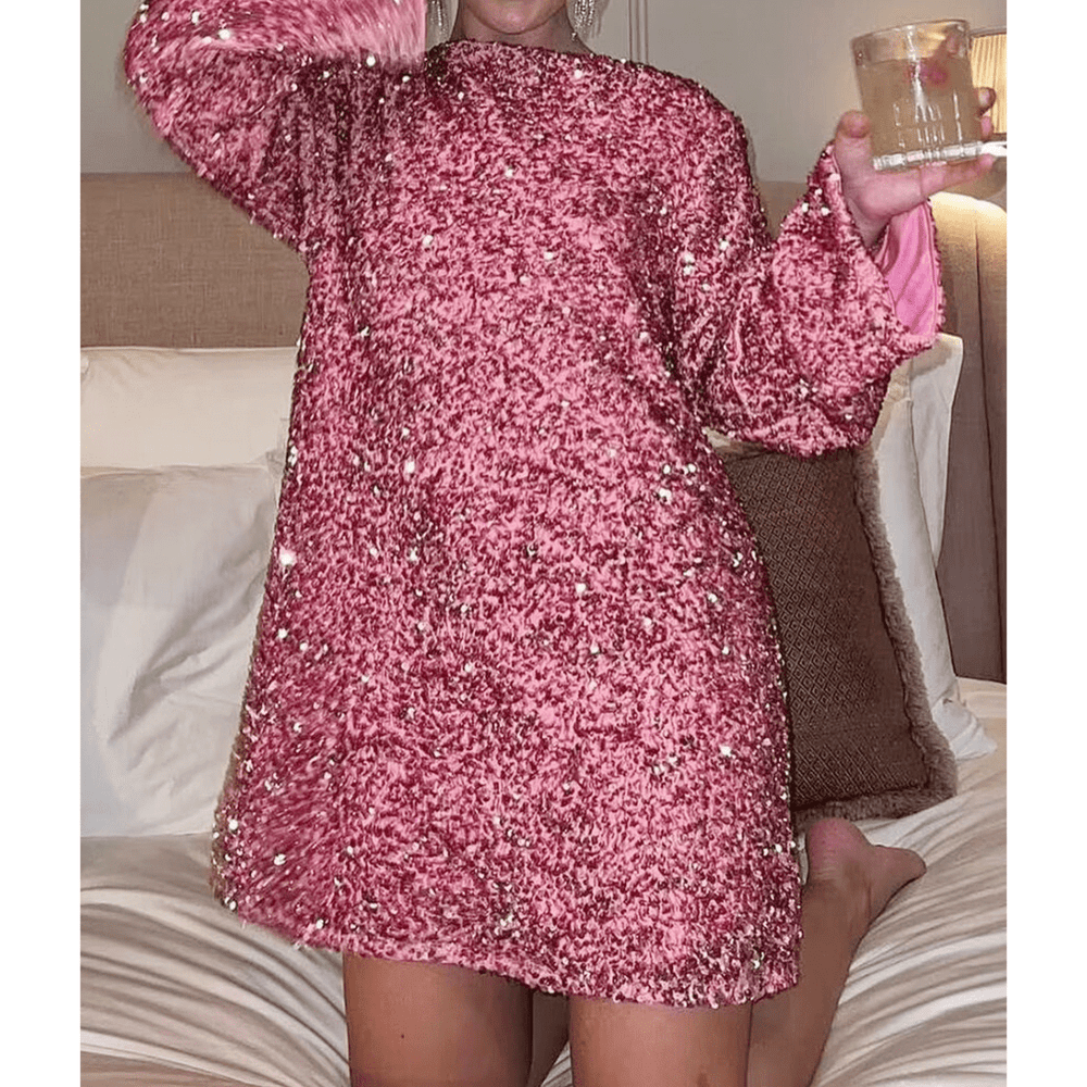 Langärmliges Paillettenkleid für Damen | Mini