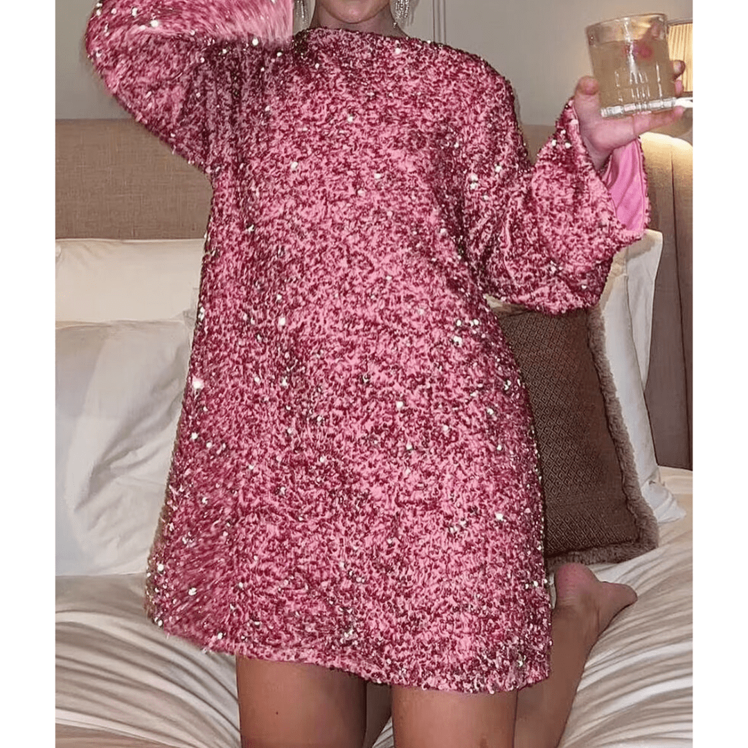 Langärmliges Paillettenkleid für Damen | Mini