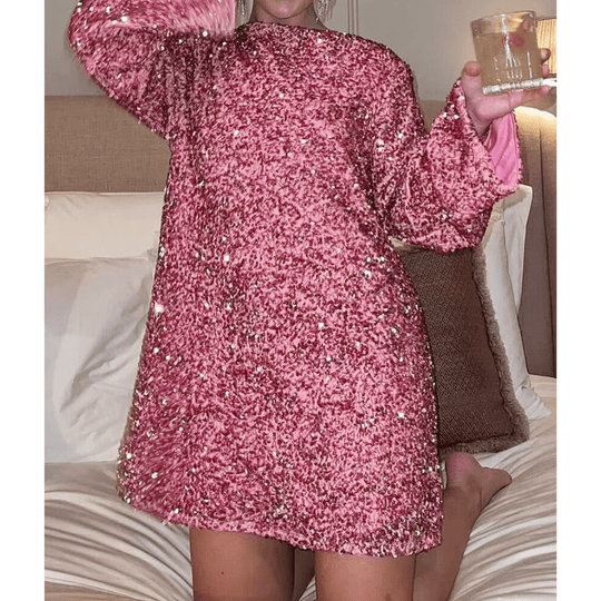Langärmliges Paillettenkleid für Damen | Mini