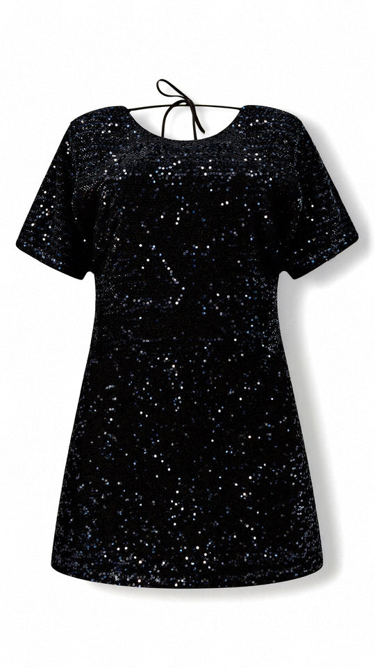 Kurzärmliges Paillettenkleid für Damen | Mini