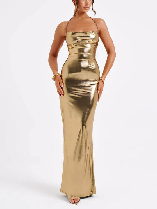 Glänzendes Rückenfreies Ballkleid Für Damen | Maxi