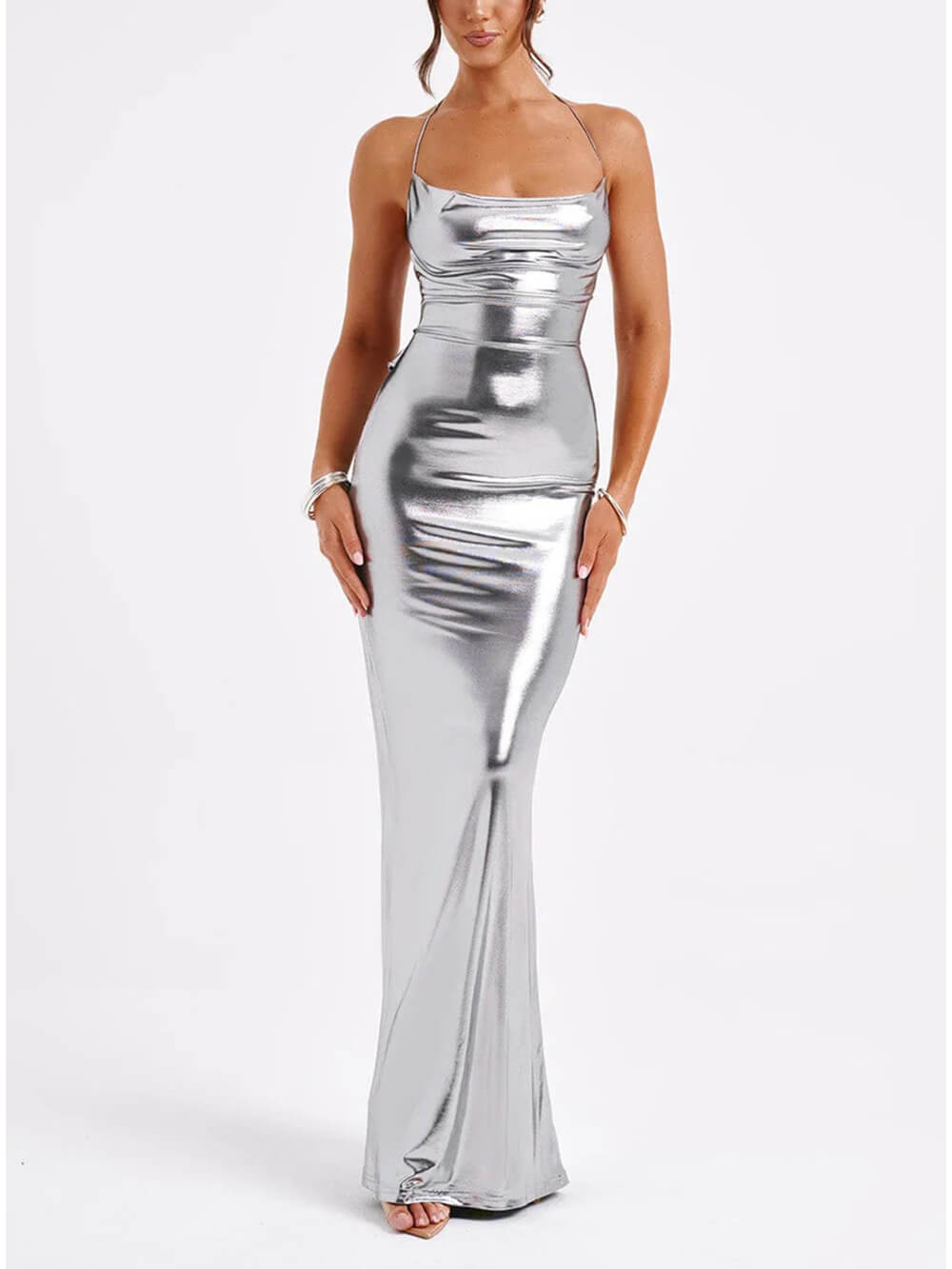 Glänzendes Rückenfreies Ballkleid Für Damen | Maxi