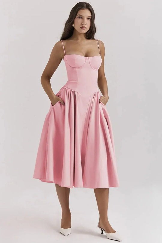 Damen Elegantes Ärmelloses Hochzeitsgast Kleid | Midi