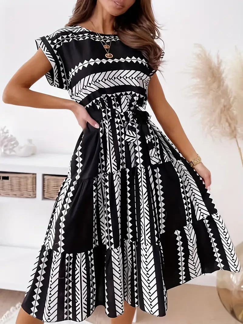 Kleid mit Kapuzenärmeln und Ethnodruck