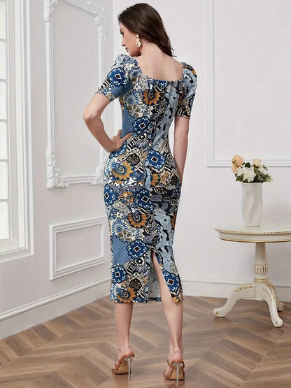 V-Ausschnitt-Kleid mit Blumenmuster