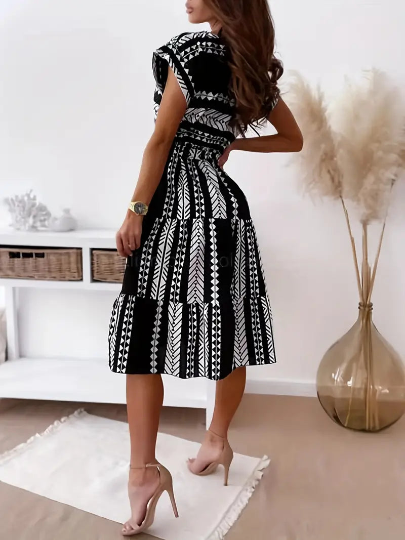 Kleid mit Kapuzenärmeln und Ethnodruck