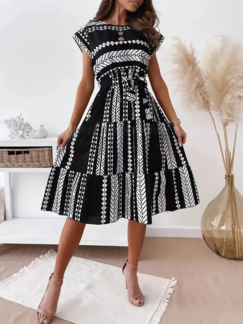 Kleid mit Kapuzenärmeln und Ethnodruck