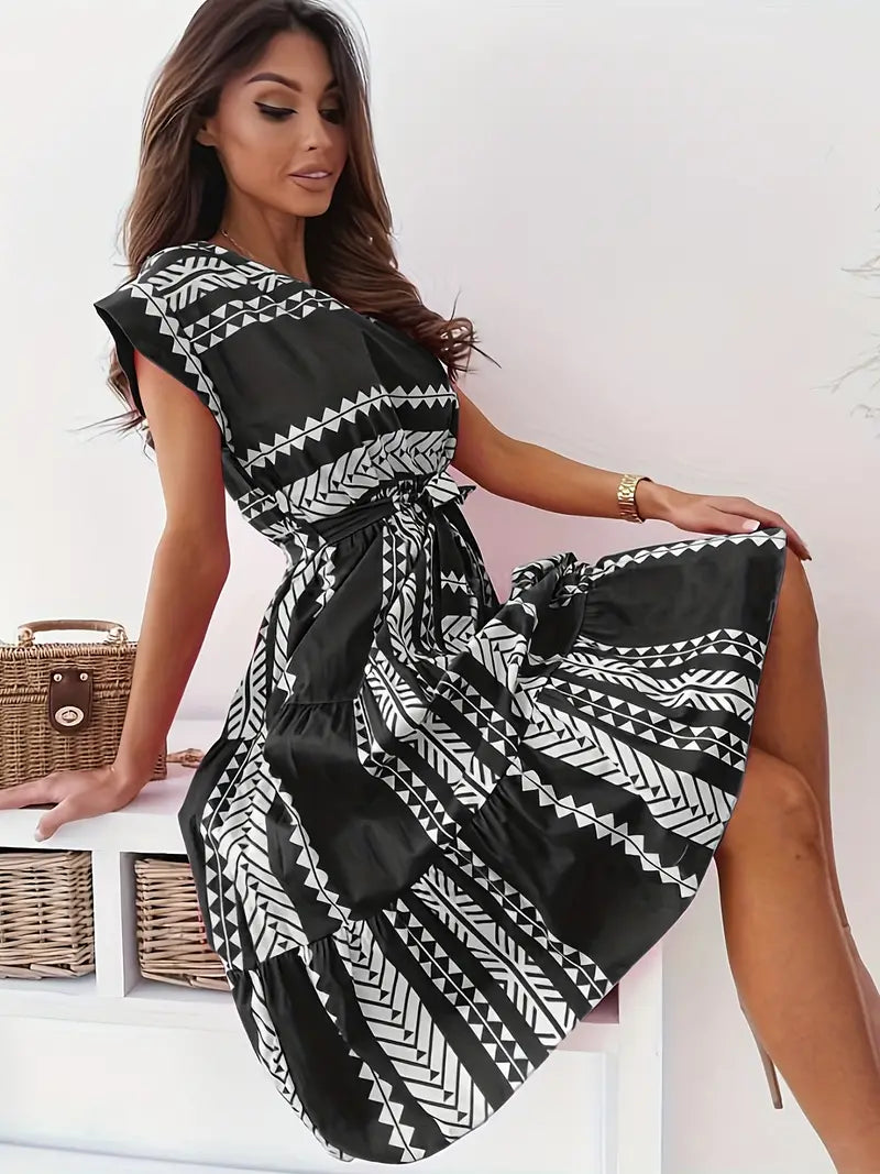 Kleid mit Kapuzenärmeln und Ethnodruck
