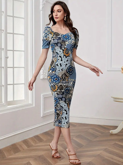 V-Ausschnitt-Kleid mit Blumenmuster