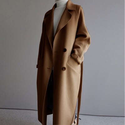 Damen Lange Trenchcoat | Knopf Daunen