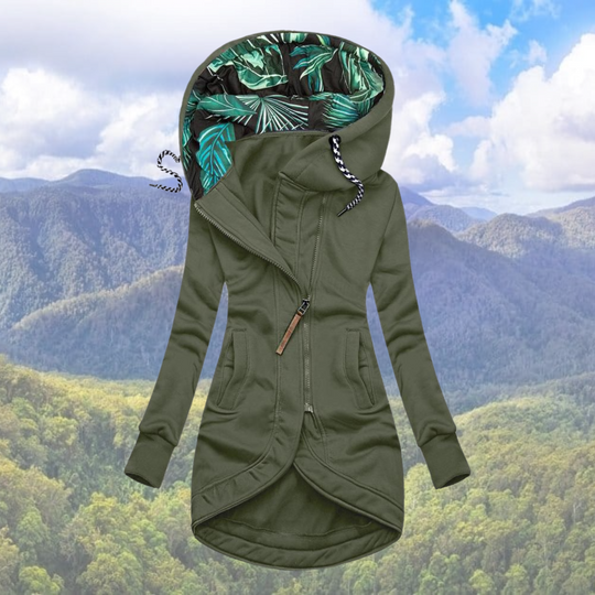 Damen Lange Freizeitjacke mit Kapuze | Reißverschluss