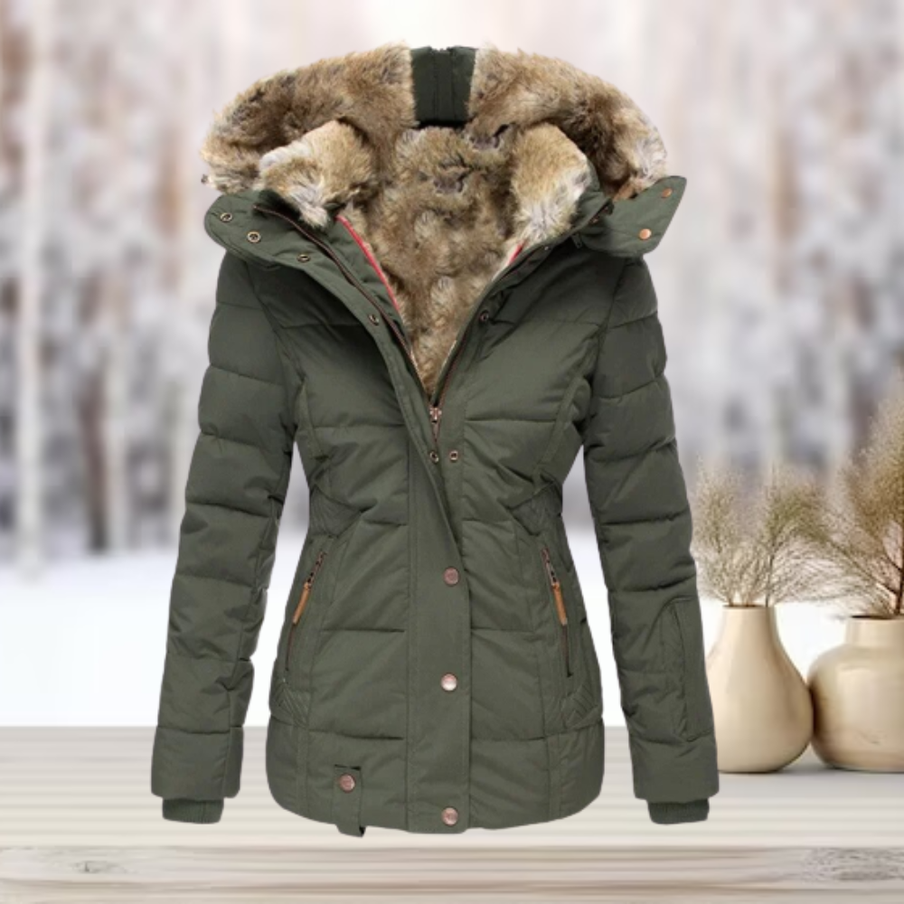Damen Winter Pufferjacke mit Kapuze | Schlank Passform