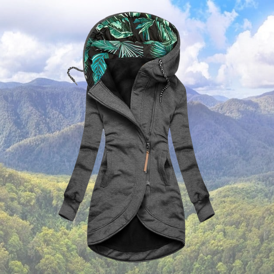 Damen Lange Freizeitjacke mit Kapuze | Reißverschluss