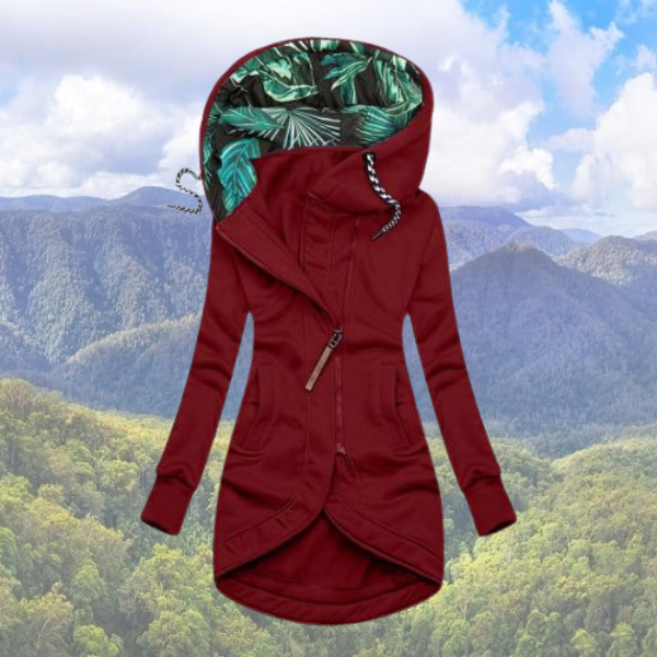 Damen Lange Freizeitjacke mit Kapuze | Reißverschluss