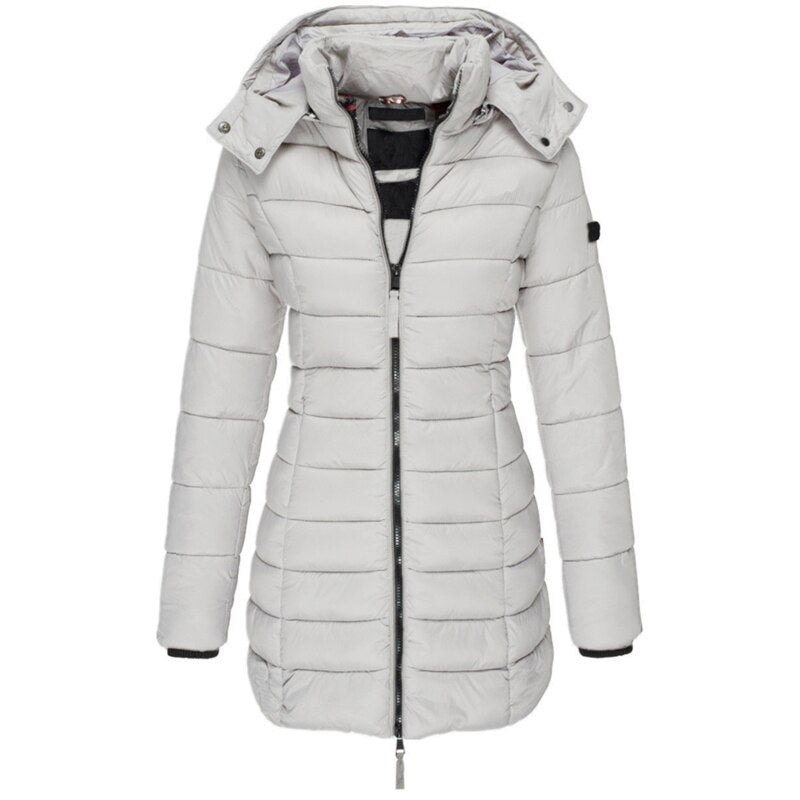 Damen Langer Winter-Pufferjacke | Kapuze