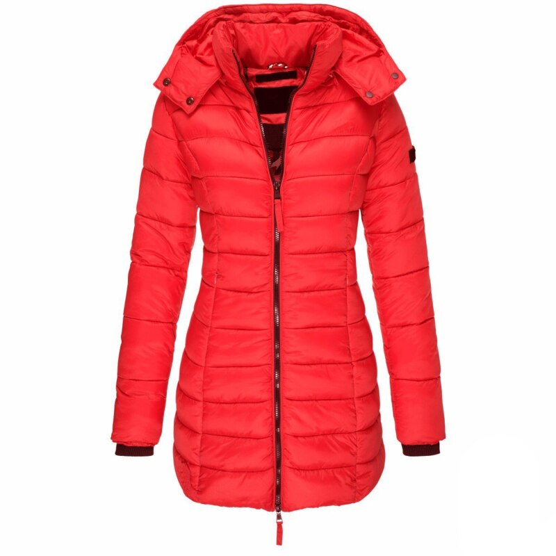 Damen Langer Winter-Pufferjacke | Kapuze
