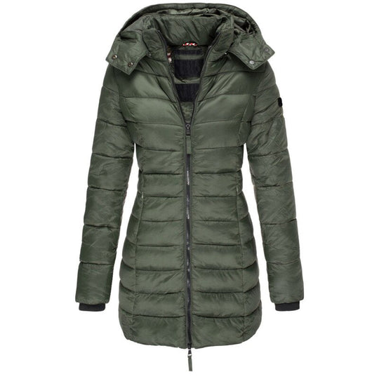 Damen Langer Winter-Pufferjacke | Kapuze