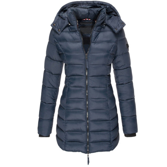 Damen Langer Winter-Pufferjacke | Kapuze