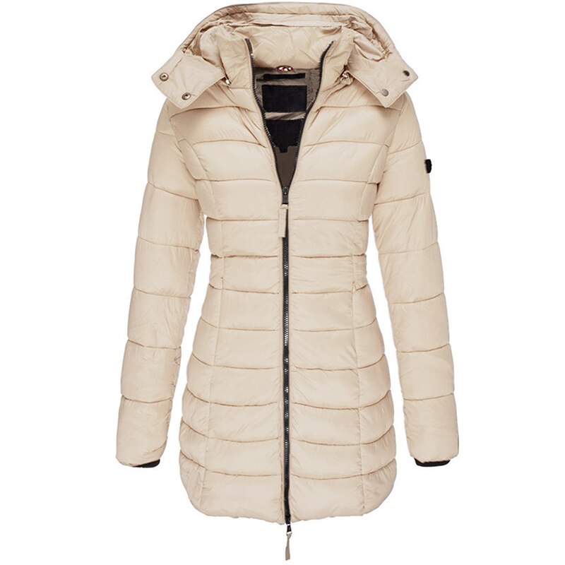 Damen Langer Winter-Pufferjacke | Kapuze