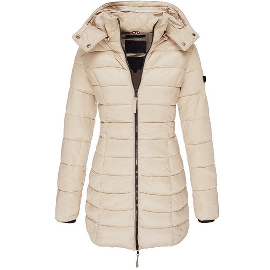 Damen Langer Winter-Pufferjacke | Kapuze