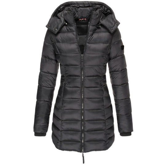 Damen Langer Winter-Pufferjacke | Kapuze