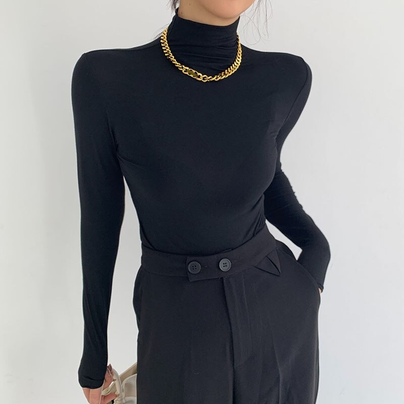 Basic Rollkragenpullover aus T-Shirt Stoff