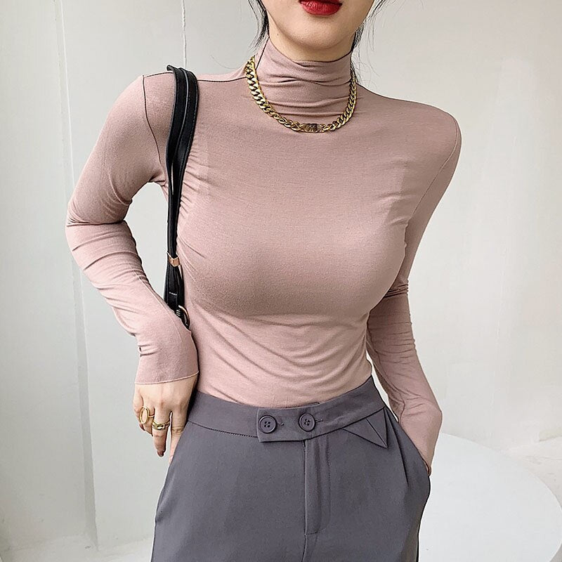 Basic Rollkragenpullover aus T-Shirt Stoff